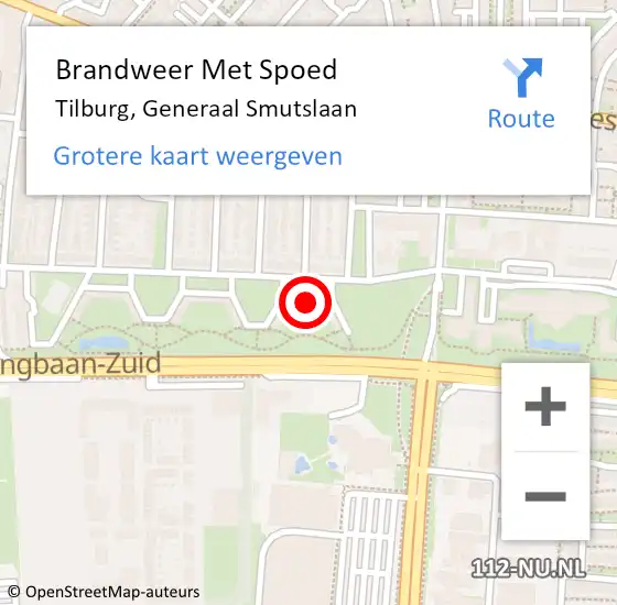 Locatie op kaart van de 112 melding: Brandweer Met Spoed Naar Tilburg, Generaal Smutslaan op 16 maart 2023 15:59