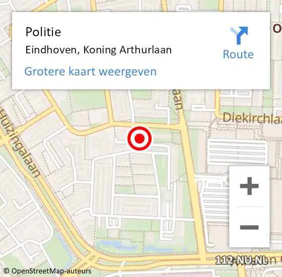 Locatie op kaart van de 112 melding: Politie Eindhoven, Koning Arthurlaan op 16 maart 2023 16:38