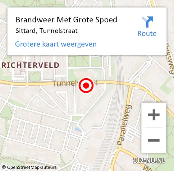 Locatie op kaart van de 112 melding: Brandweer Met Grote Spoed Naar Sittard, Tunnelstraat op 16 maart 2023 17:48