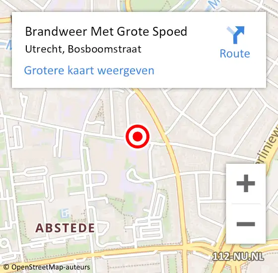 Locatie op kaart van de 112 melding: Brandweer Met Grote Spoed Naar Utrecht, Bosboomstraat op 16 maart 2023 17:48
