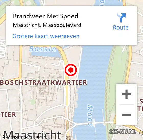 Locatie op kaart van de 112 melding: Brandweer Met Spoed Naar Maastricht, Maasboulevard op 16 maart 2023 21:27