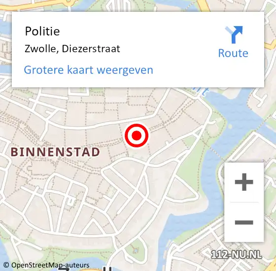 Locatie op kaart van de 112 melding: Politie Zwolle, Diezerstraat op 17 maart 2023 04:56