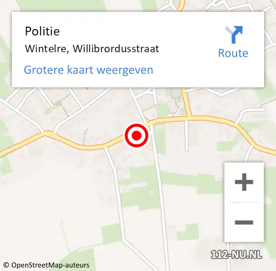 Locatie op kaart van de 112 melding: Politie Wintelre, Willibrordusstraat op 17 maart 2023 16:11