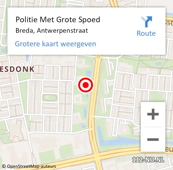 Locatie op kaart van de 112 melding: Politie Met Grote Spoed Naar Breda, Antwerpenstraat op 17 maart 2023 19:28