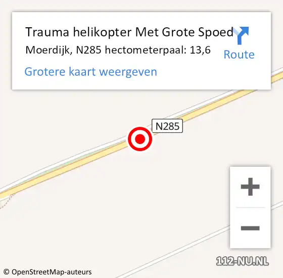 Locatie op kaart van de 112 melding: Trauma helikopter Met Grote Spoed Naar Moerdijk, N285 hectometerpaal: 13,6 op 17 maart 2023 22:37