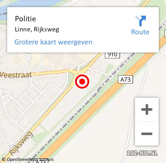 Locatie op kaart van de 112 melding: Politie Linne, Rijksweg op 17 maart 2023 23:42