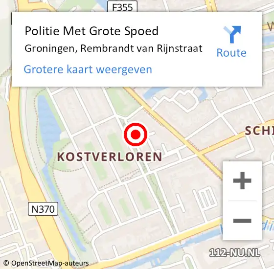 Locatie op kaart van de 112 melding: Politie Met Grote Spoed Naar Groningen, Rembrandt van Rijnstraat op 18 maart 2023 04:01
