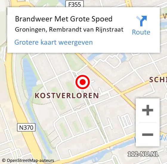 Locatie op kaart van de 112 melding: Brandweer Met Grote Spoed Naar Groningen, Rembrandt van Rijnstraat op 18 maart 2023 04:01