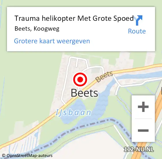 Locatie op kaart van de 112 melding: Trauma helikopter Met Grote Spoed Naar Beets, Koogweg op 18 maart 2023 06:02