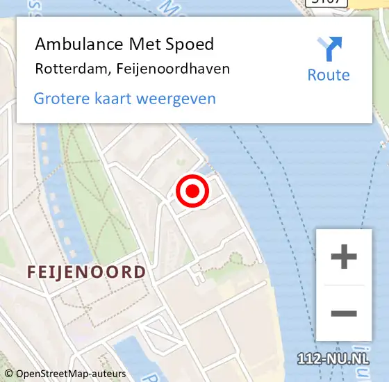 Locatie op kaart van de 112 melding: Ambulance Met Spoed Naar Rotterdam, Feijenoordhaven op 18 maart 2023 10:49