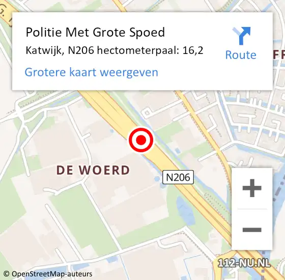 Locatie op kaart van de 112 melding: Politie Met Grote Spoed Naar Katwijk, N206 hectometerpaal: 16,2 op 18 maart 2023 12:59