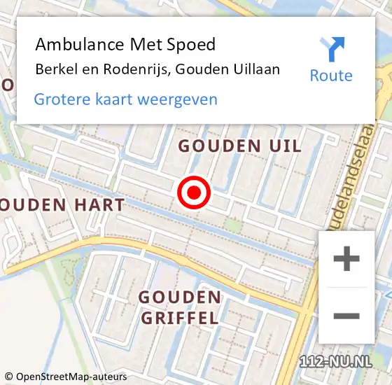 Locatie op kaart van de 112 melding: Ambulance Met Spoed Naar Berkel en Rodenrijs, Gouden Uillaan op 18 maart 2023 14:37