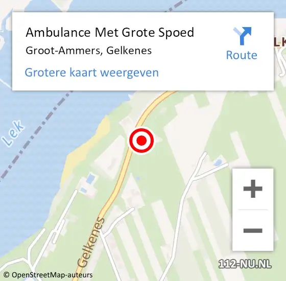 Locatie op kaart van de 112 melding: Ambulance Met Grote Spoed Naar Groot-Ammers, Gelkenes op 18 maart 2023 15:28