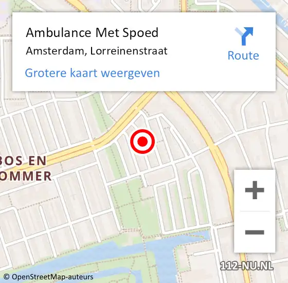 Locatie op kaart van de 112 melding: Ambulance Met Spoed Naar Amsterdam, Lorreinenstraat op 18 maart 2023 16:34