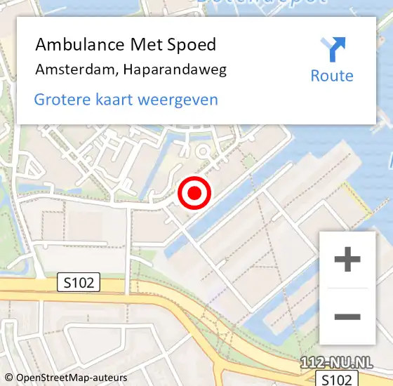 Locatie op kaart van de 112 melding: Ambulance Met Spoed Naar Amsterdam, Haparandaweg op 18 maart 2023 17:42