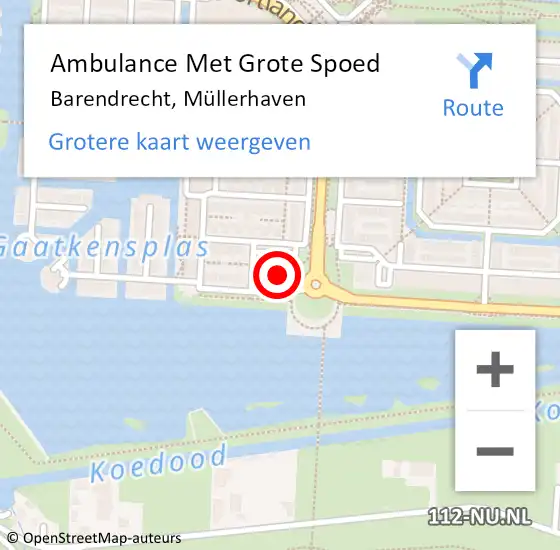 Locatie op kaart van de 112 melding: Ambulance Met Grote Spoed Naar Barendrecht, Müllerhaven op 18 maart 2023 18:09