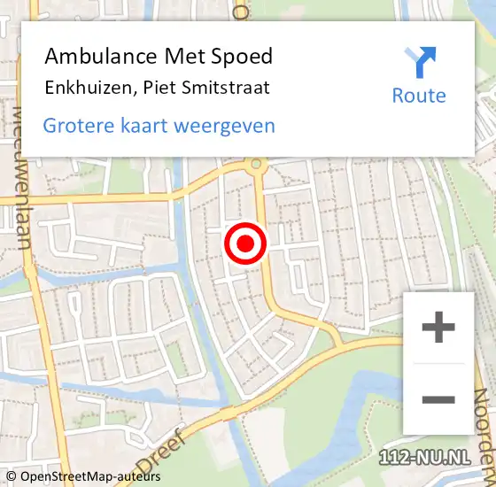 Locatie op kaart van de 112 melding: Ambulance Met Spoed Naar Enkhuizen, Piet Smitstraat op 18 maart 2023 19:39