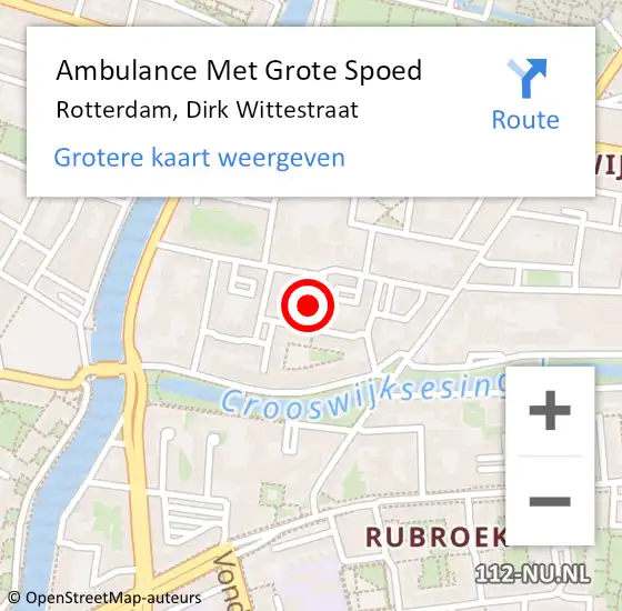 Locatie op kaart van de 112 melding: Ambulance Met Grote Spoed Naar Rotterdam, Dirk Wittestraat op 18 maart 2023 22:28