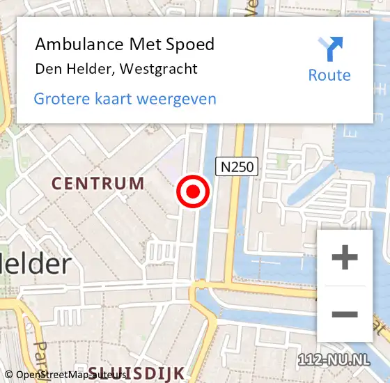 Locatie op kaart van de 112 melding: Ambulance Met Spoed Naar Den Helder, Westgracht op 19 maart 2023 03:30