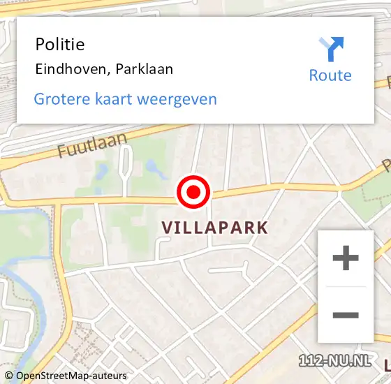 Locatie op kaart van de 112 melding: Politie Eindhoven, Parklaan op 19 maart 2023 03:49