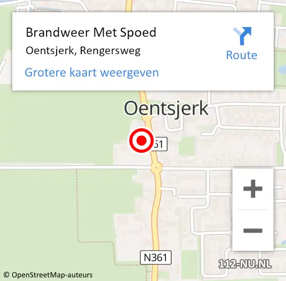 Locatie op kaart van de 112 melding: Brandweer Met Spoed Naar Oentsjerk, Rengersweg op 19 maart 2023 11:17