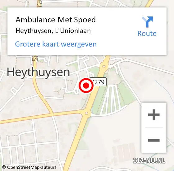 Locatie op kaart van de 112 melding: Ambulance Met Spoed Naar Heythuysen, L'Unionlaan op 19 maart 2023 11:18
