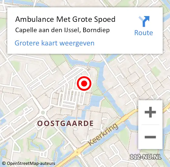 Locatie op kaart van de 112 melding: Ambulance Met Grote Spoed Naar Capelle aan den IJssel, Borndiep op 19 maart 2023 12:31