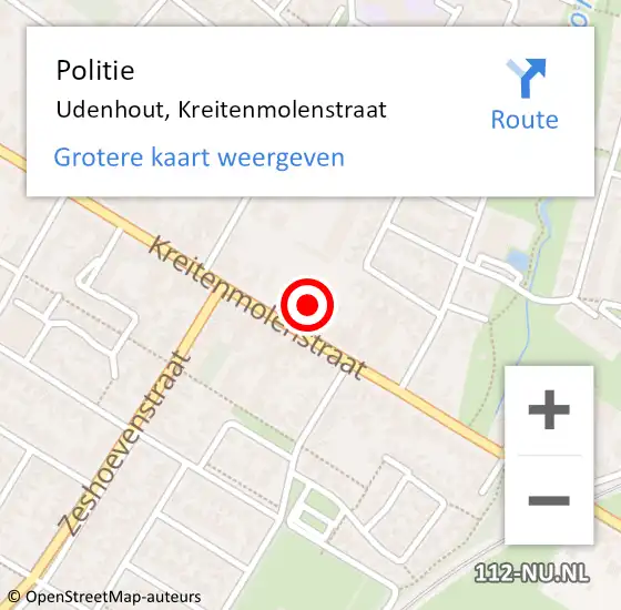Locatie op kaart van de 112 melding: Politie Udenhout, Kreitenmolenstraat op 19 maart 2023 14:57