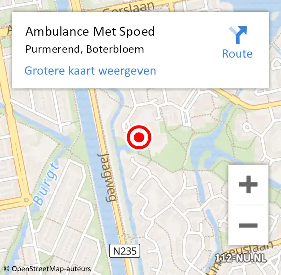Locatie op kaart van de 112 melding: Ambulance Met Spoed Naar Purmerend, Boterbloem op 19 maart 2023 15:11