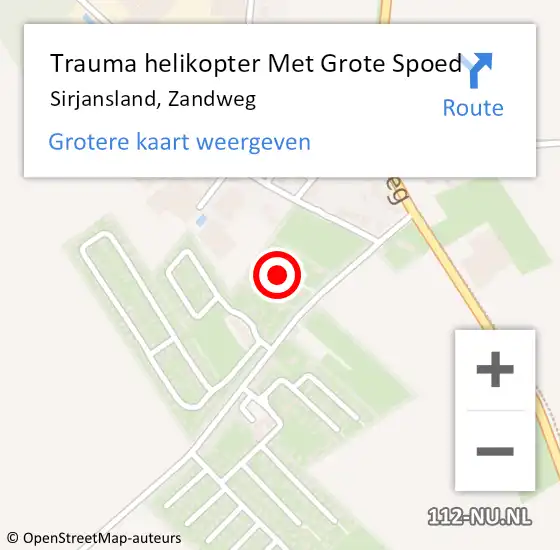 Locatie op kaart van de 112 melding: Trauma helikopter Met Grote Spoed Naar Sirjansland, Zandweg op 19 maart 2023 18:18