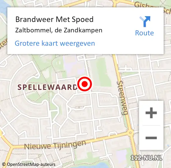 Locatie op kaart van de 112 melding: Brandweer Met Spoed Naar Zaltbommel, de Zandkampen op 19 maart 2023 19:10