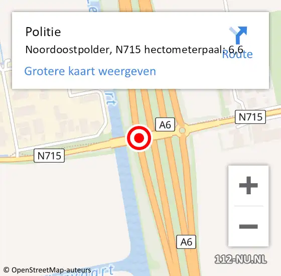 Locatie op kaart van de 112 melding: Politie Noordoostpolder, N715 hectometerpaal: 6,6 op 19 maart 2023 19:49