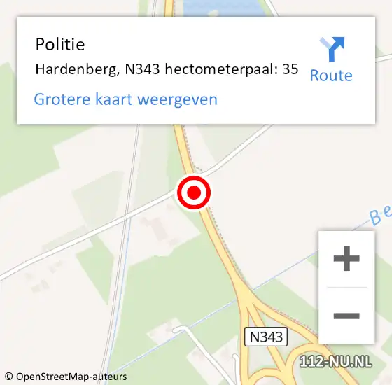 Locatie op kaart van de 112 melding: Politie Hardenberg, N343 hectometerpaal: 35 op 19 maart 2023 20:19