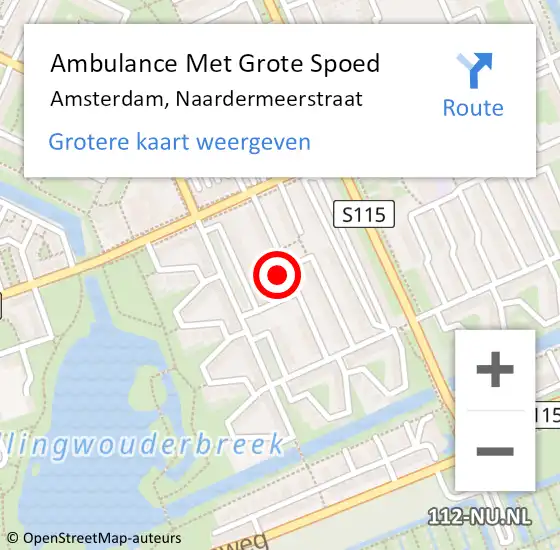 Locatie op kaart van de 112 melding: Ambulance Met Grote Spoed Naar Amsterdam, Naardermeerstraat op 19 maart 2023 22:46