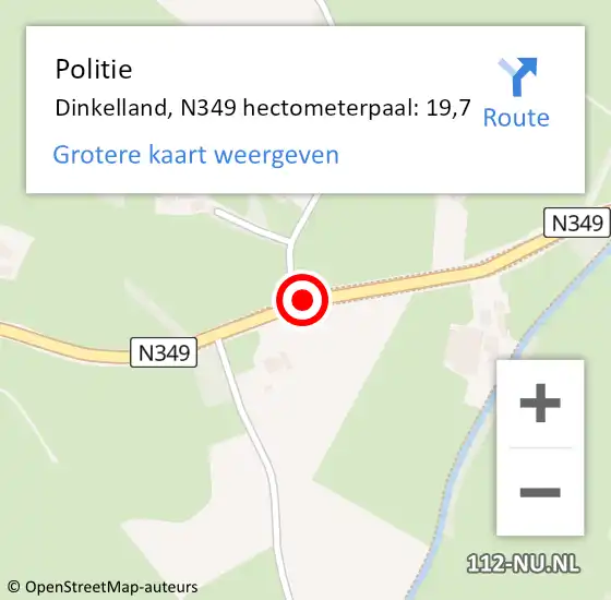 Locatie op kaart van de 112 melding: Politie Dinkelland, N349 hectometerpaal: 19,7 op 20 maart 2023 15:45