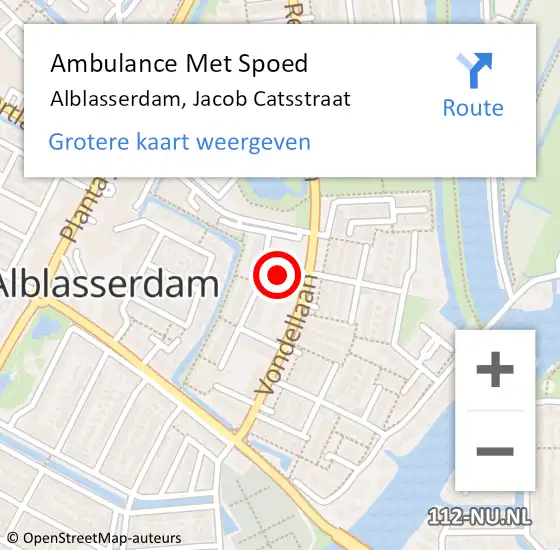 Locatie op kaart van de 112 melding: Ambulance Met Spoed Naar Alblasserdam, Jacob Catsstraat op 20 maart 2023 15:47