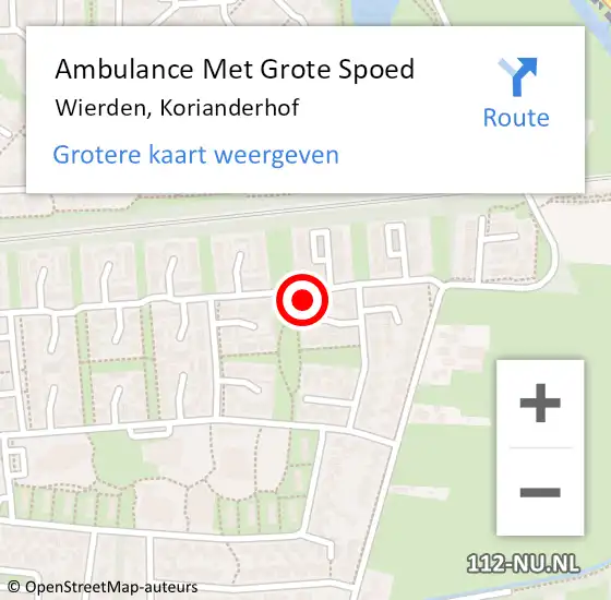 Locatie op kaart van de 112 melding: Ambulance Met Grote Spoed Naar Wierden, Korianderhof op 20 maart 2023 16:14