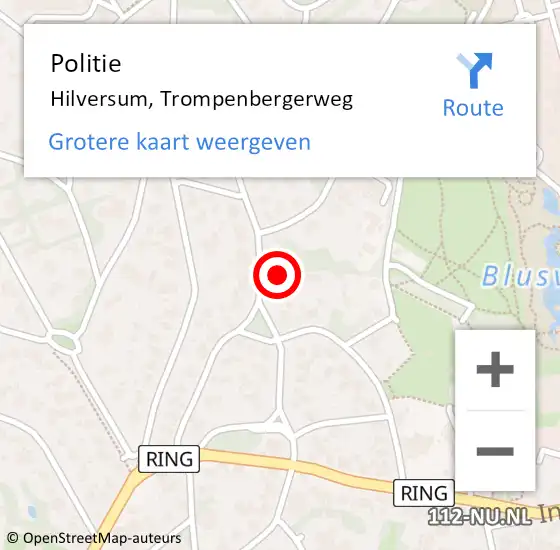 Locatie op kaart van de 112 melding: Politie Hilversum, Trompenbergerweg op 20 maart 2023 17:13
