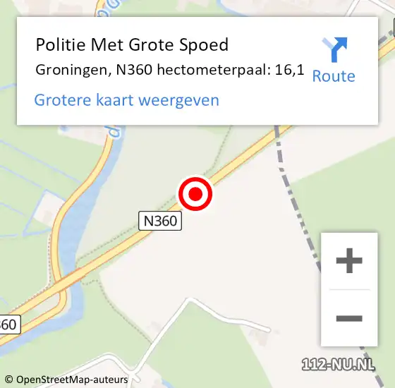 Locatie op kaart van de 112 melding: Politie Met Grote Spoed Naar Groningen, N360 hectometerpaal: 16,1 op 20 maart 2023 17:32