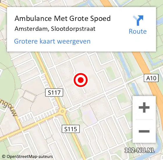 Locatie op kaart van de 112 melding: Ambulance Met Grote Spoed Naar Amsterdam, Slootdorpstraat op 20 maart 2023 18:06