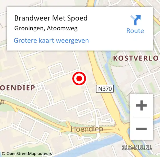 Locatie op kaart van de 112 melding: Brandweer Met Spoed Naar Groningen, Atoomweg op 20 maart 2023 18:33