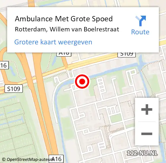 Locatie op kaart van de 112 melding: Ambulance Met Grote Spoed Naar Rotterdam, Willem van Boelrestraat op 20 maart 2023 18:57