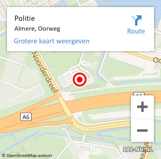 Locatie op kaart van de 112 melding: Politie Almere, Oorweg op 20 maart 2023 21:36
