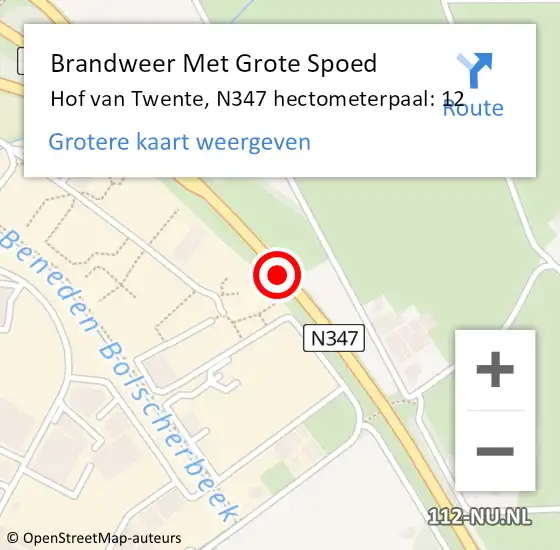 Locatie op kaart van de 112 melding: Brandweer Met Grote Spoed Naar Hof van Twente, N347 hectometerpaal: 12 op 21 maart 2023 08:41