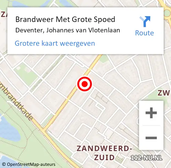 Locatie op kaart van de 112 melding: Brandweer Met Grote Spoed Naar Deventer, Johannes van Vlotenlaan op 21 maart 2023 12:06