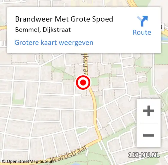 Locatie op kaart van de 112 melding: Brandweer Met Grote Spoed Naar Bemmel, Dijkstraat op 21 maart 2023 13:23