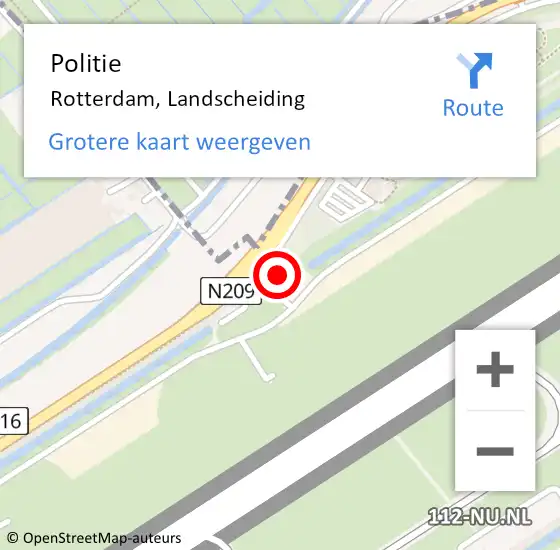 Locatie op kaart van de 112 melding: Politie Rotterdam, Landscheiding op 21 maart 2023 14:05