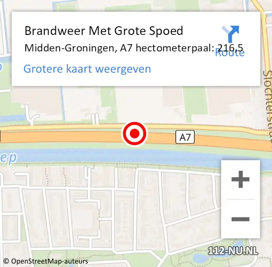 Locatie op kaart van de 112 melding: Brandweer Met Grote Spoed Naar Midden-Groningen, A7 hectometerpaal: 216,5 op 21 maart 2023 17:47