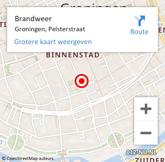 Locatie op kaart van de 112 melding: Brandweer Groningen, Pelsterstraat op 21 maart 2023 19:36
