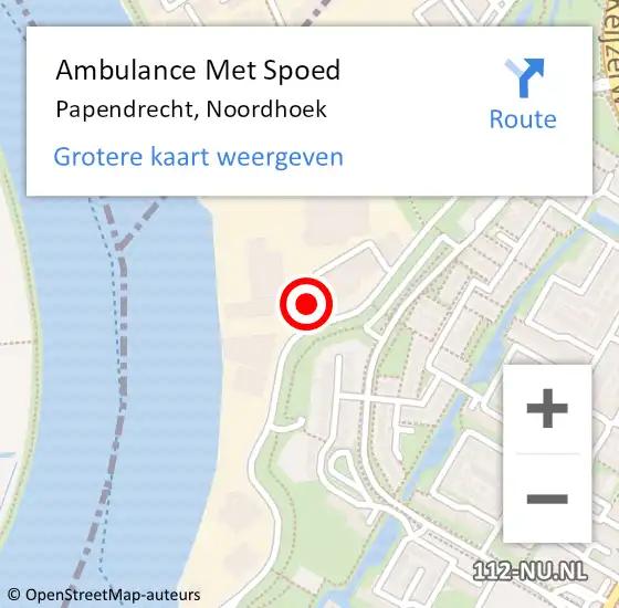 Locatie op kaart van de 112 melding: Ambulance Met Spoed Naar Papendrecht, Noordhoek op 22 maart 2023 08:38